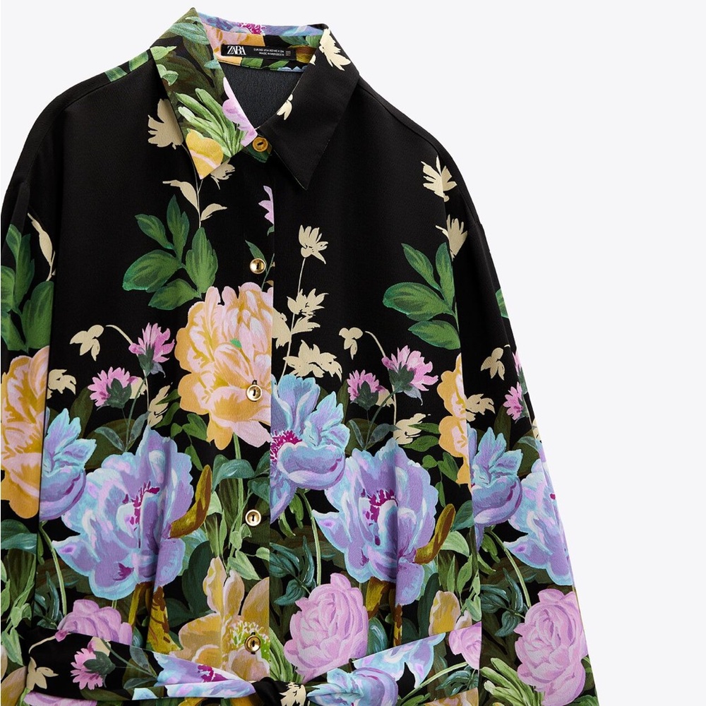 Zara Floral Satin Effect Dress - Picture 2 of 8